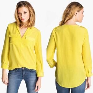 Joie Lemon Yellow Silk Marlo Printed Top